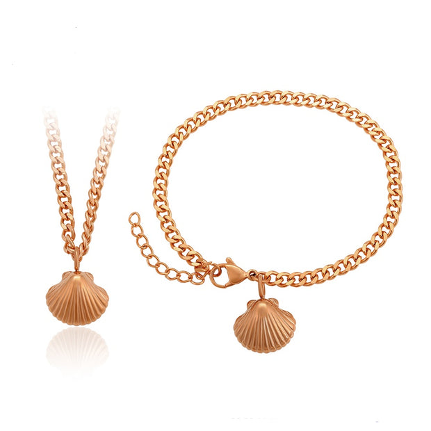 Shell Rose Gold Necklace and Bracelet Set