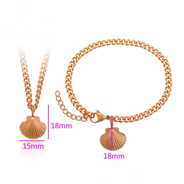 Shell Rose Gold Necklace and Bracelet Set
