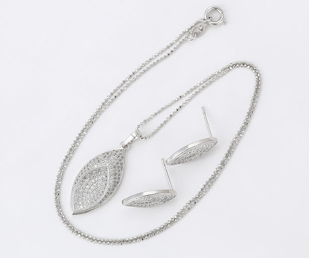 Almond Silver Necklace & Earring | Necklace And Earring Set | Veveil